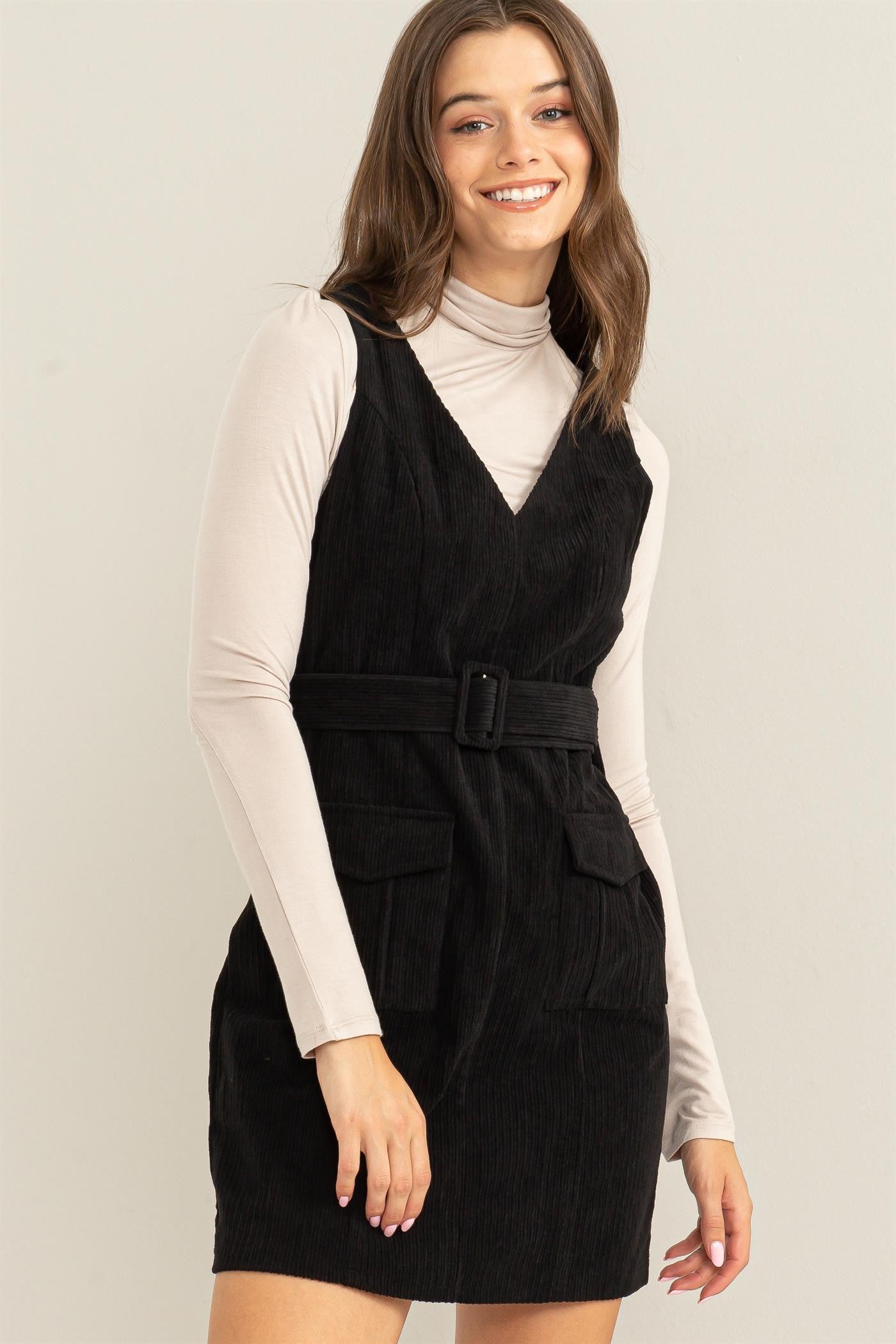 Belted Corduroy Mini Dress