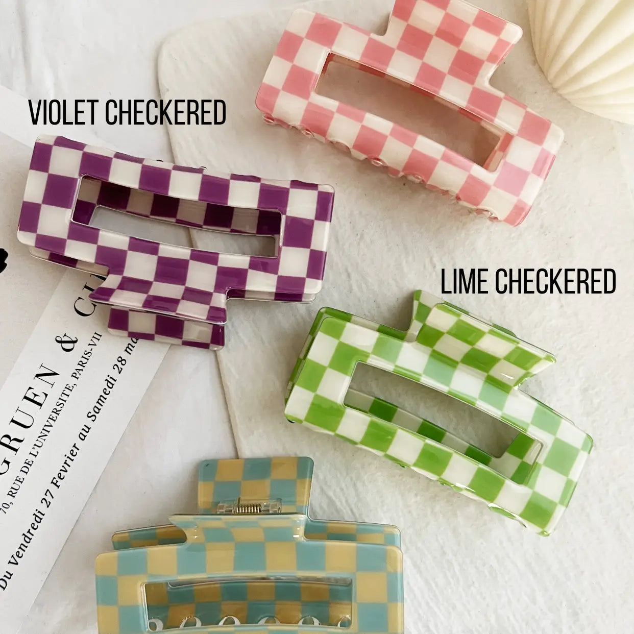 Jumbo 4" Acetate Checkered Hair Claw - Multiple Colors