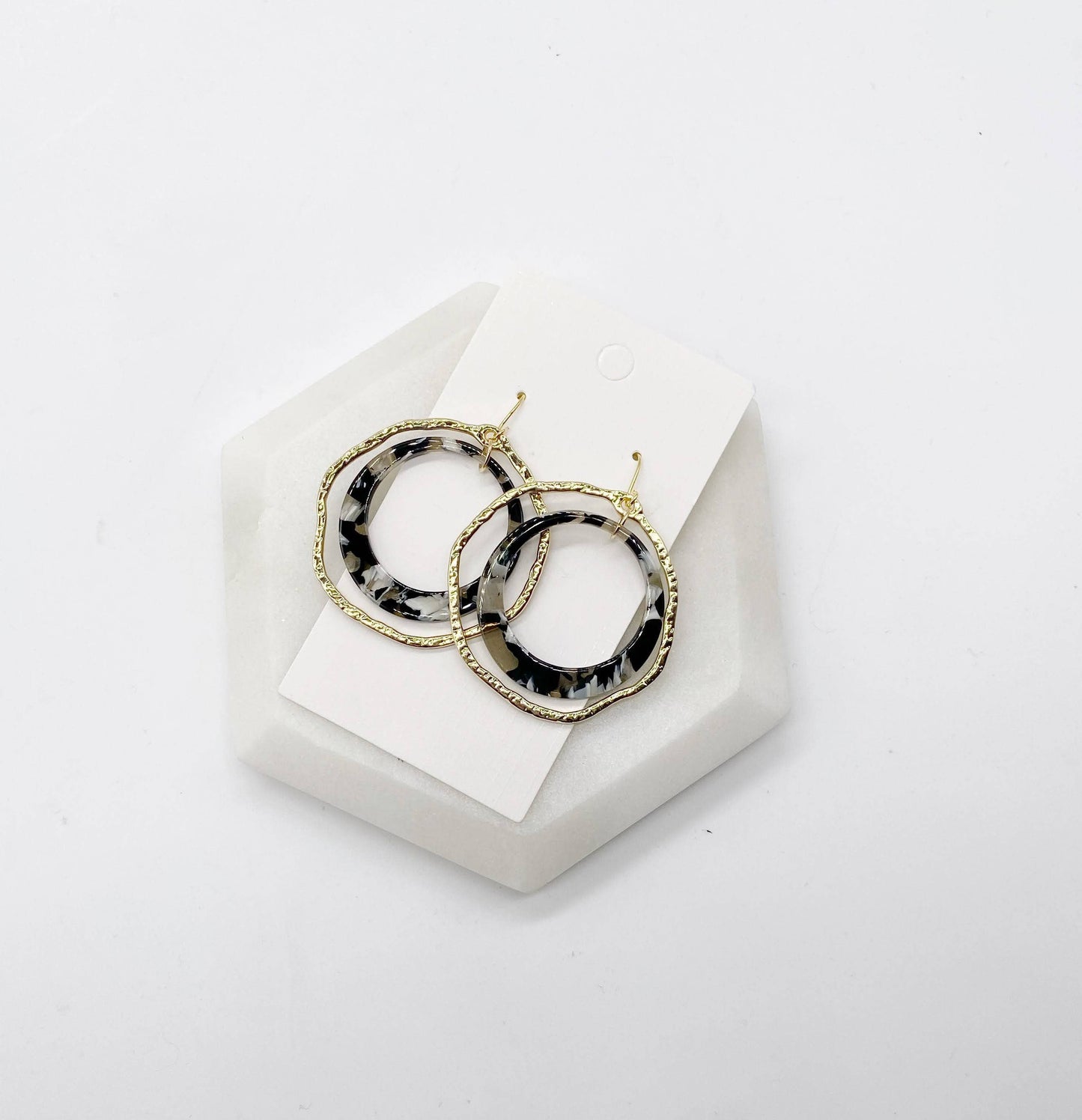 Black and Gold Chandelier Disc Acrylic Earrings