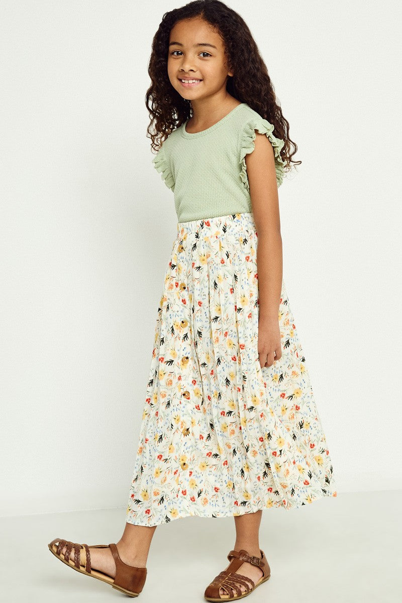 Girls Floral Midi Skirt