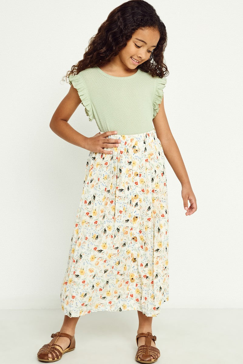 Girls Floral Midi Skirt