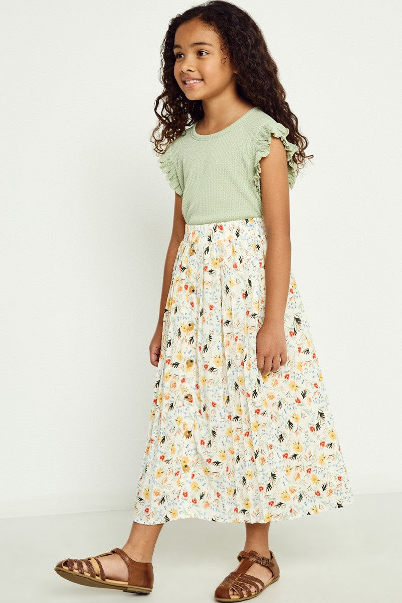 Girls Floral Midi Skirt