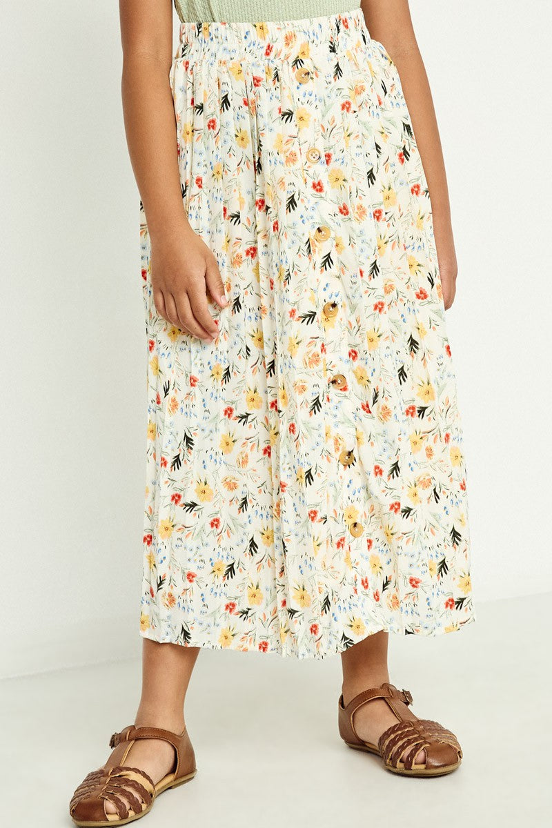 Girls Floral Midi Skirt