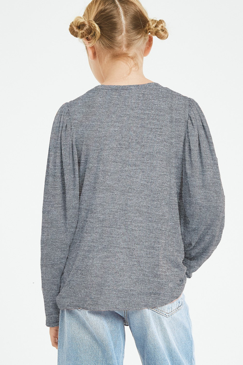 Girl's Charcoal Balloon Sleeve Top