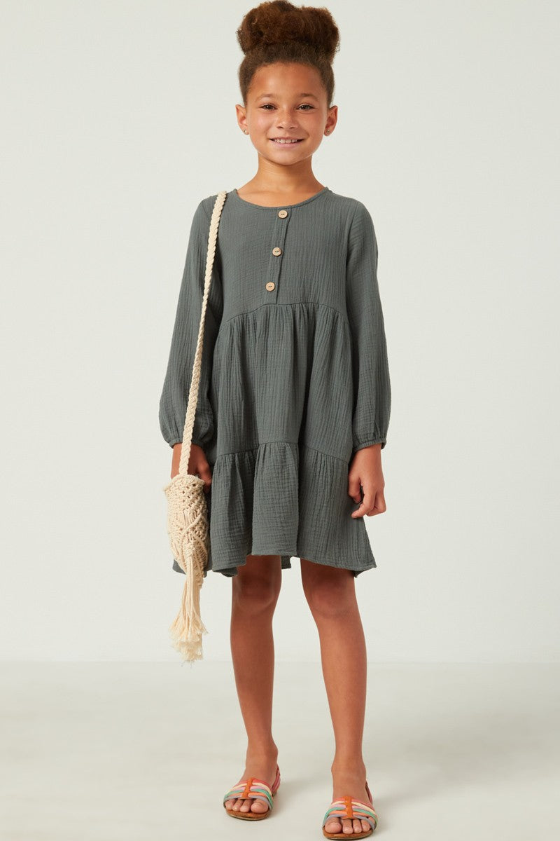 Girl's Forest Button Detail Dress