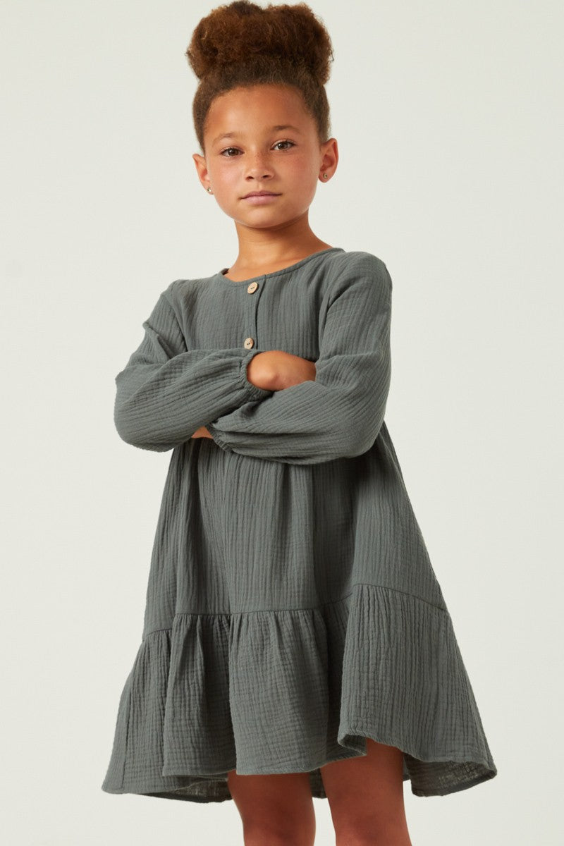 Girl's Forest Button Detail Dress