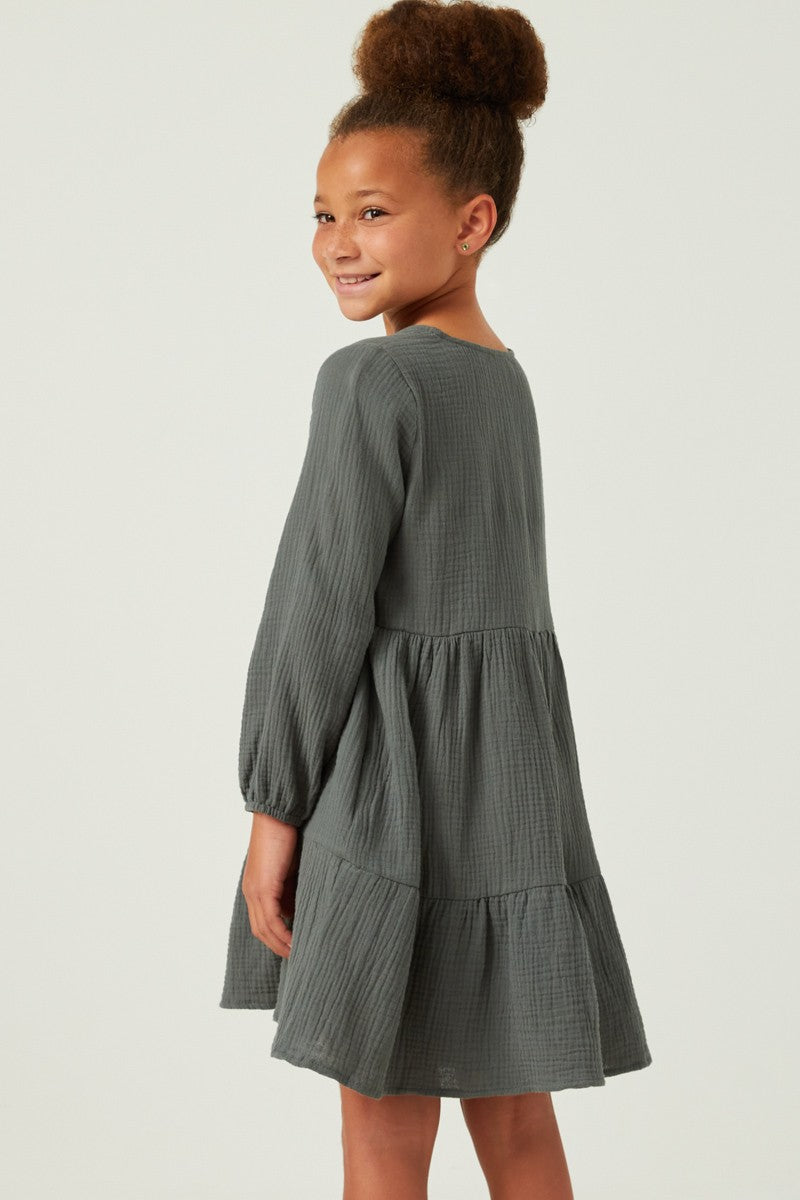 Girl's Forest Button Detail Dress
