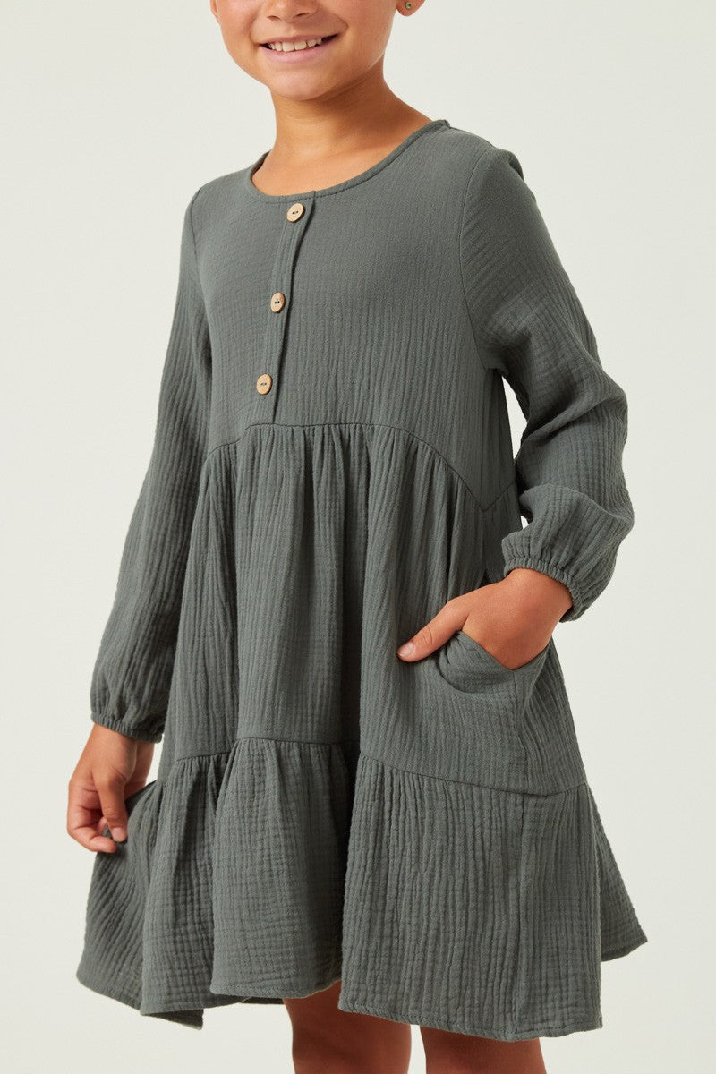 Girl's Forest Button Detail Dress