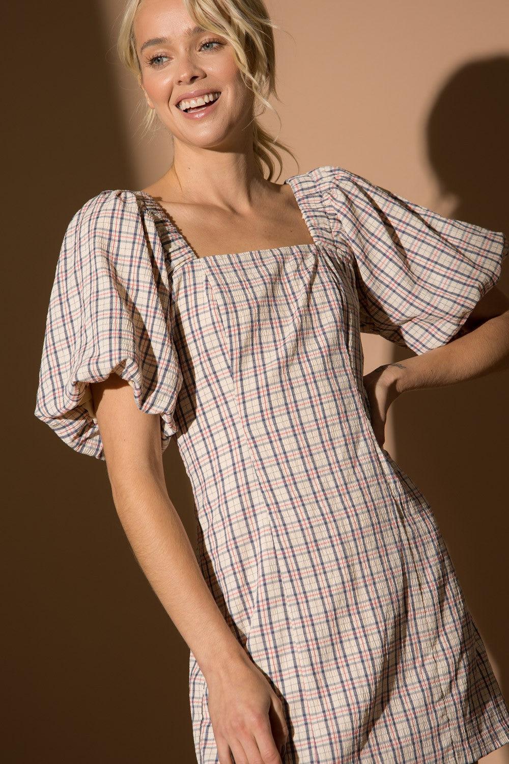 Tartan Balloon Sleeve Dress