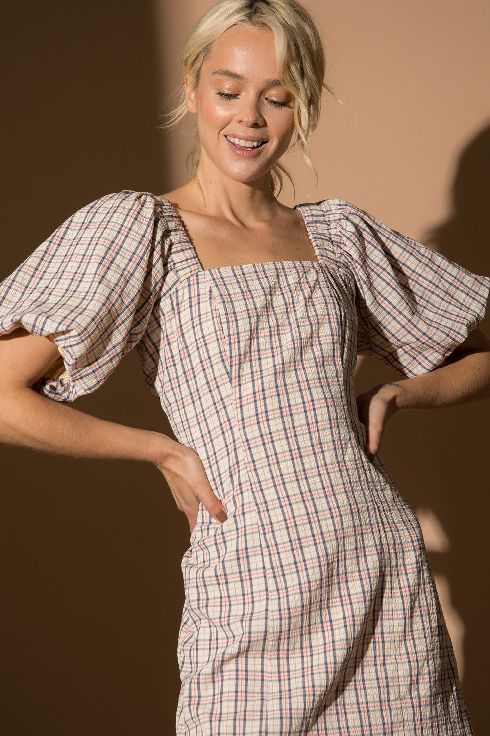 Tartan Balloon Sleeve Dress