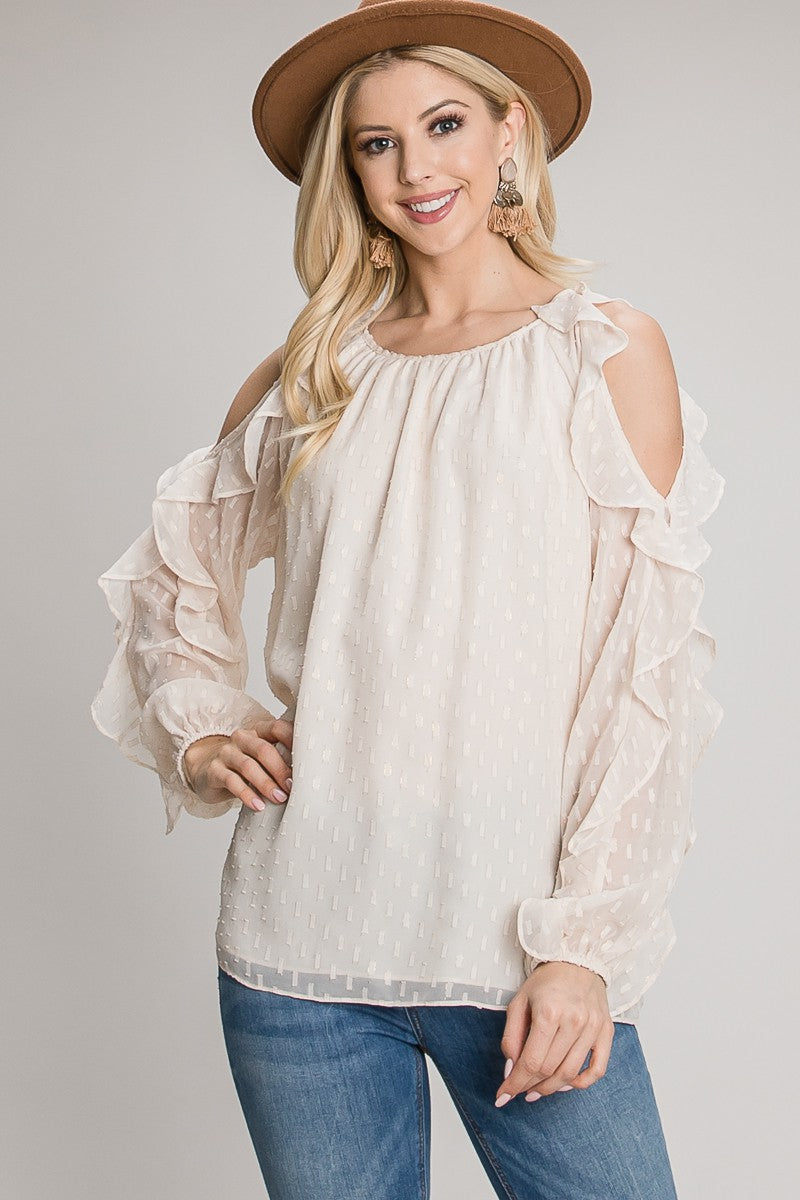 Ruffled Cold Shoulder Blouse - Multiple Colors