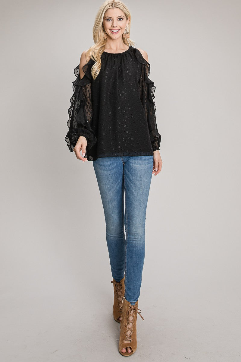 Ruffled Cold Shoulder Blouse - Multiple Colors