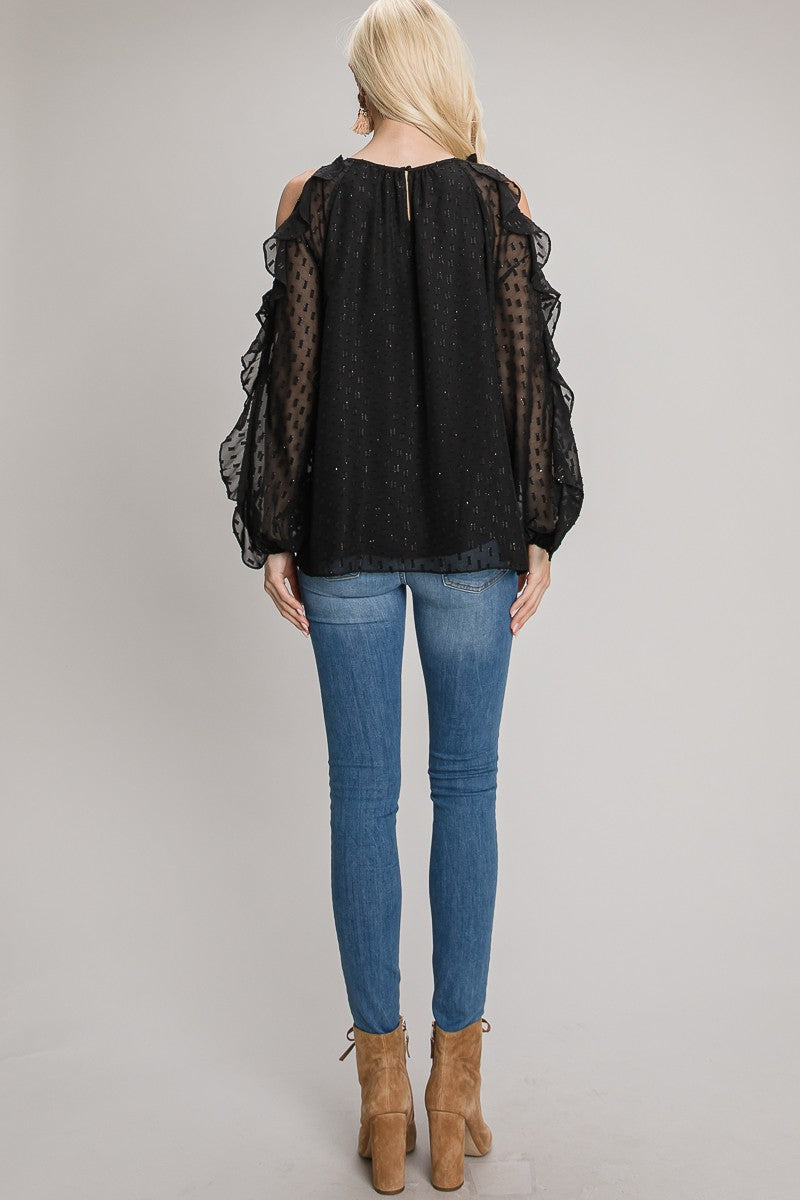 Ruffled Cold Shoulder Blouse - Multiple Colors