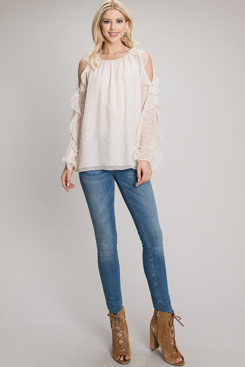 Ruffled Cold Shoulder Blouse - Multiple Colors