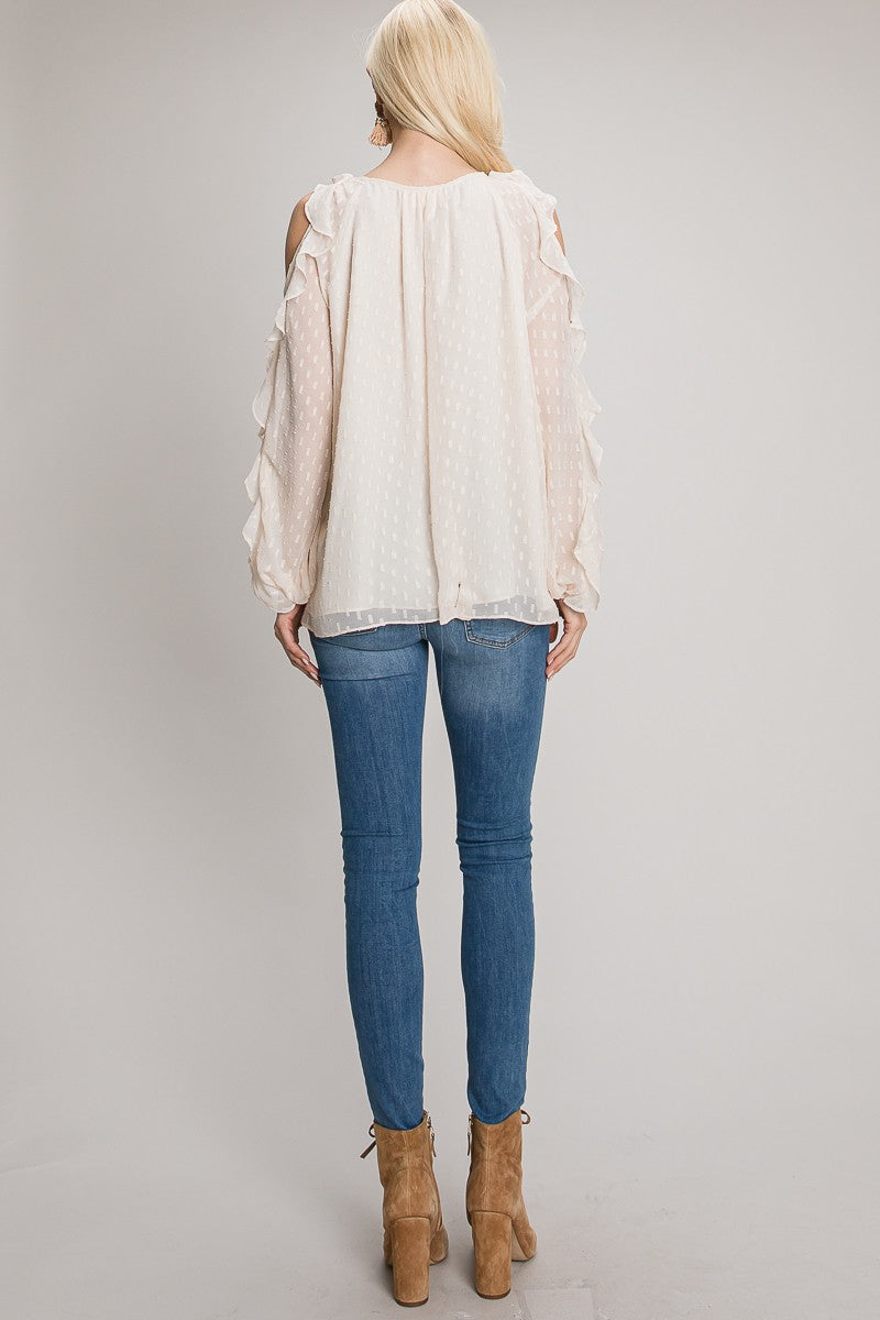 Ruffled Cold Shoulder Blouse - Multiple Colors