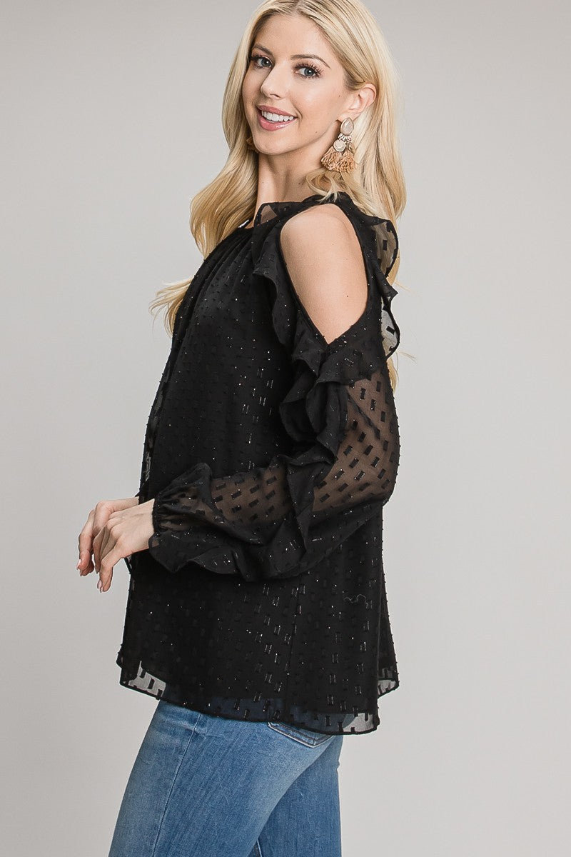 Ruffled Cold Shoulder Blouse - Multiple Colors