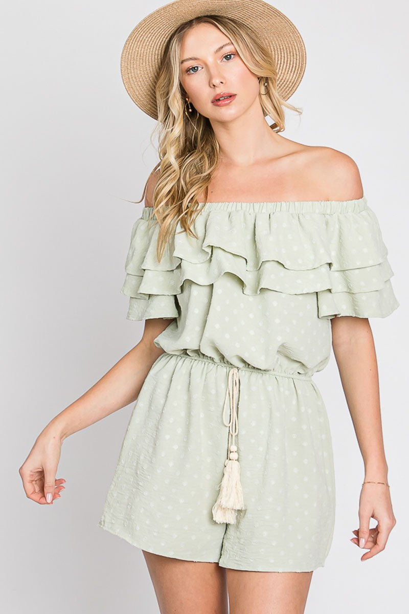 Shania Sage Off The Shoulder Romper