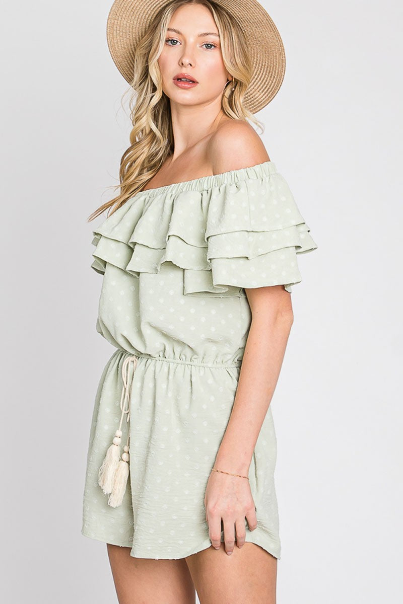 Shania Sage Off The Shoulder Romper
