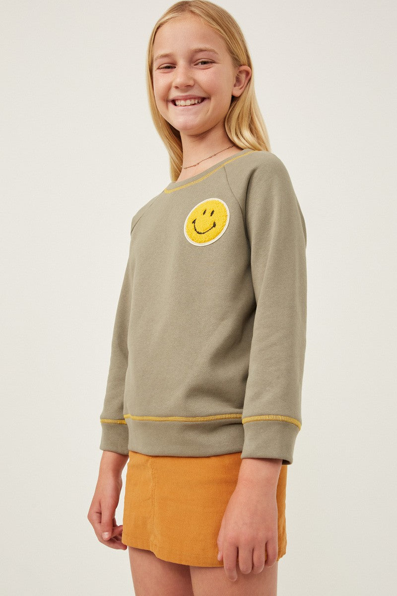Girl's Smiley Patch Sweatshirt