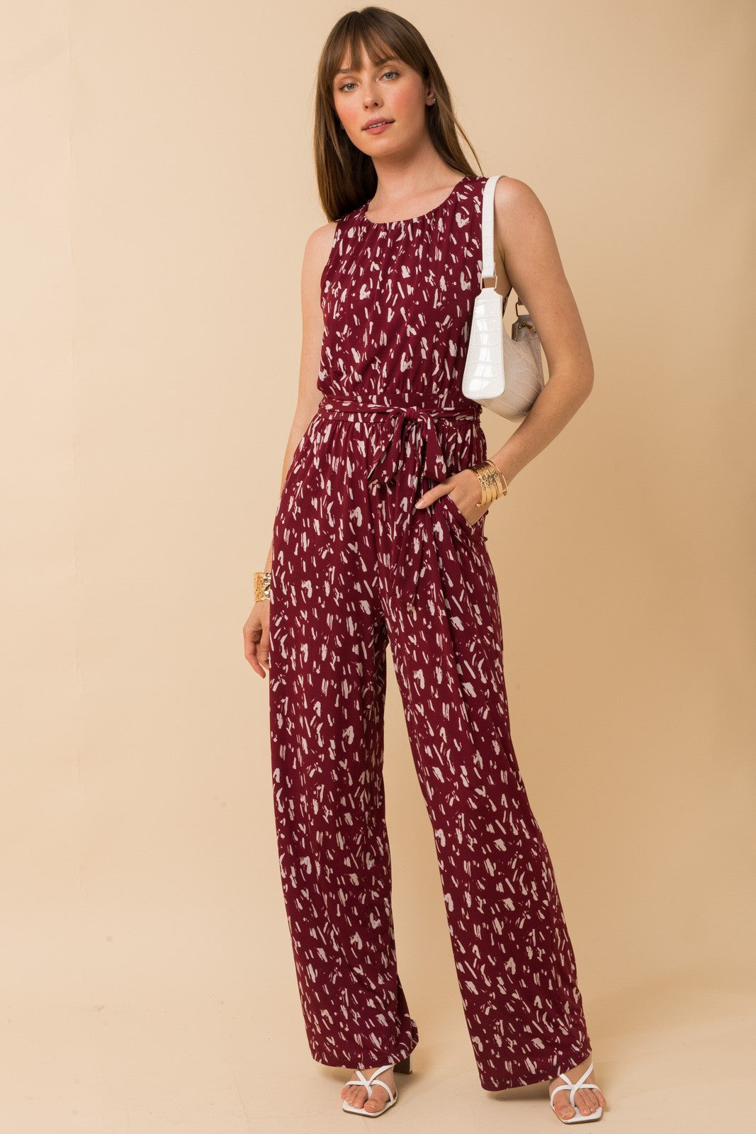 Burgundy Abstract Print Jumpsuit