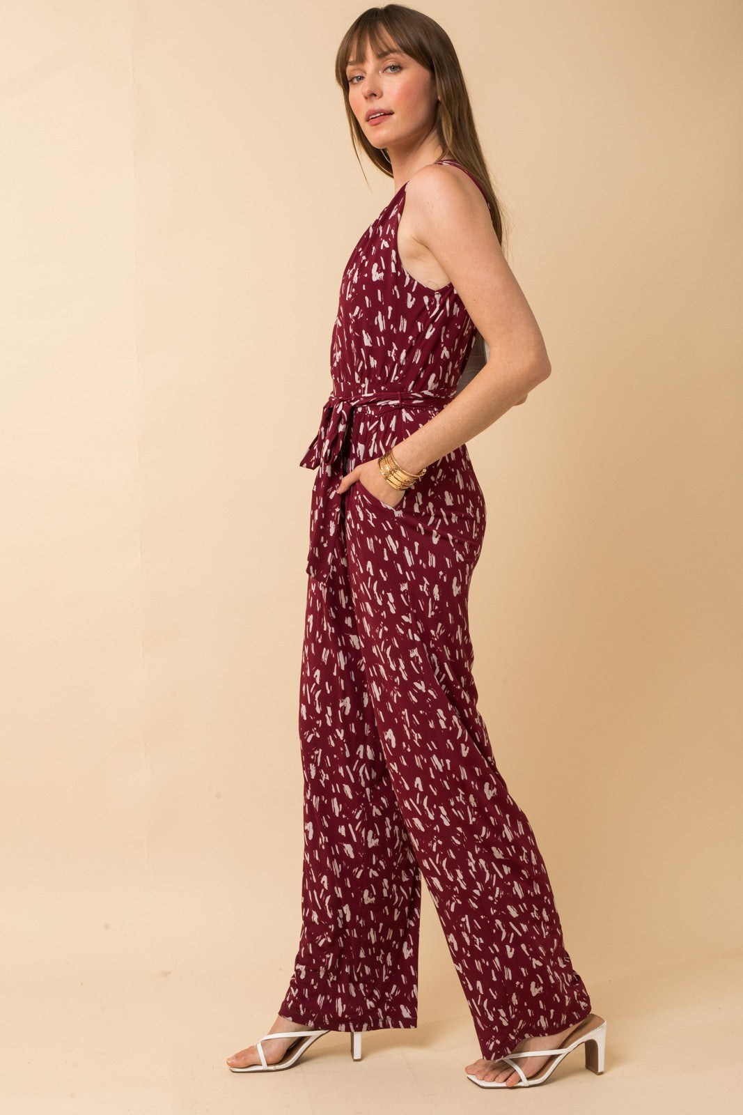Burgundy Abstract Print Jumpsuit