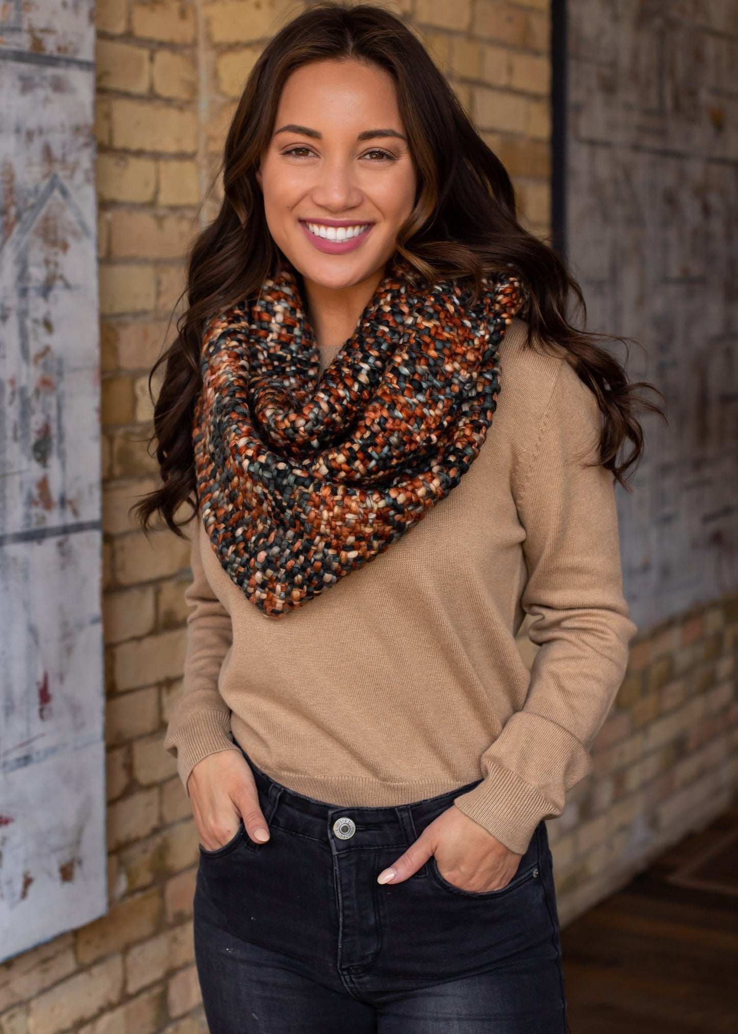Dark Green + Rust Infinity Scarf