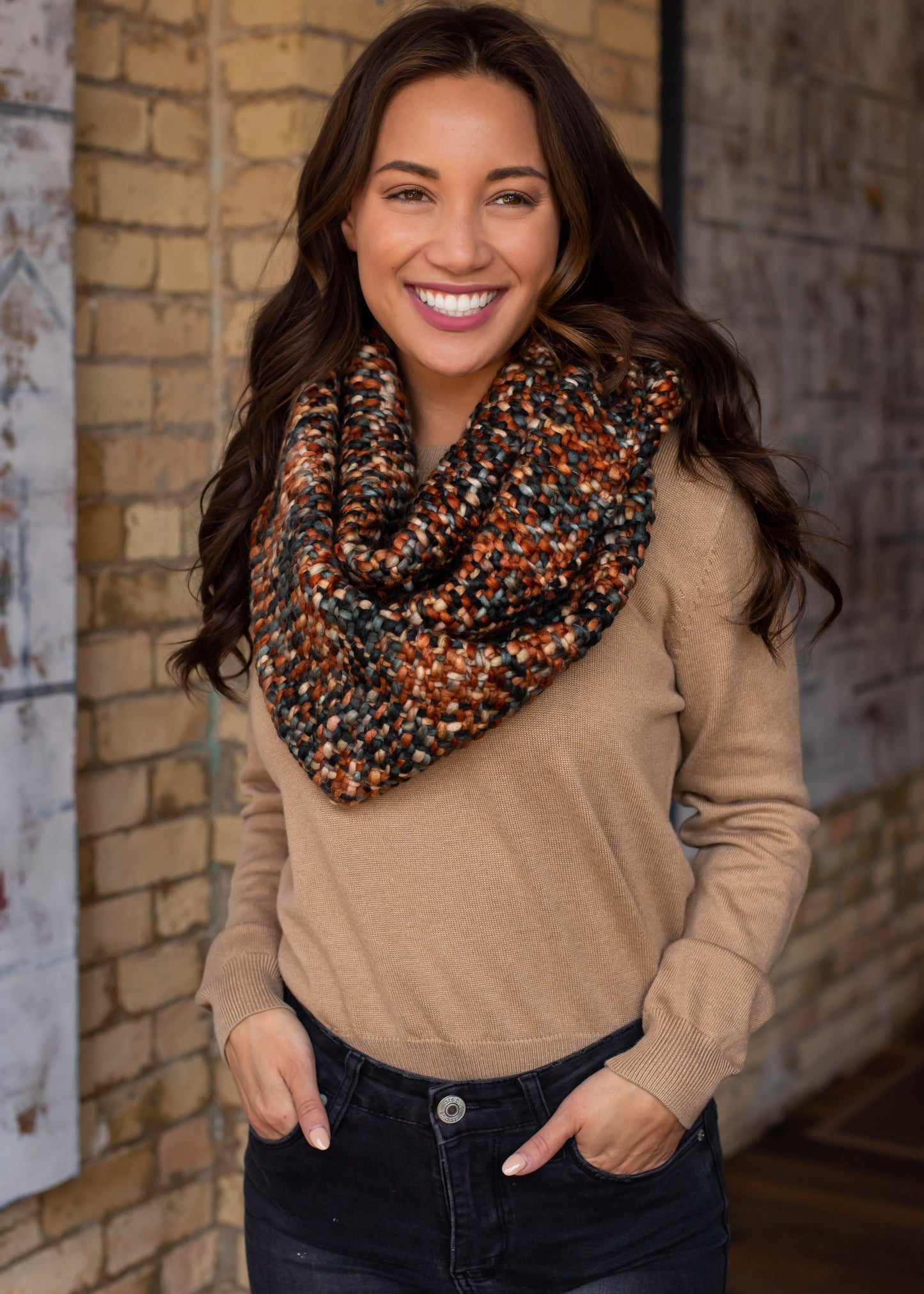 Dark Green + Rust Infinity Scarf