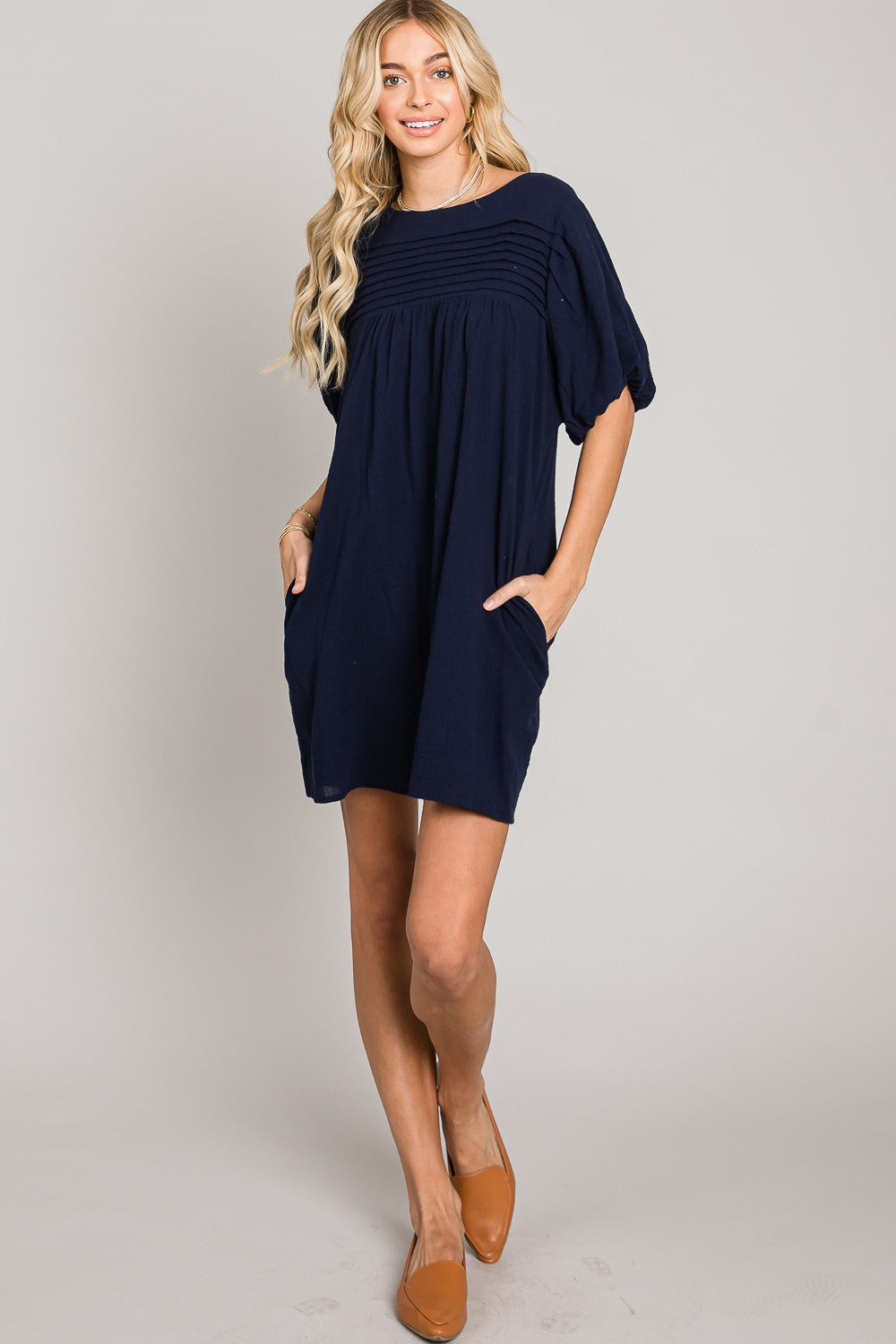 Addison Puff Sleeve Shift Dress - Multiple Colors