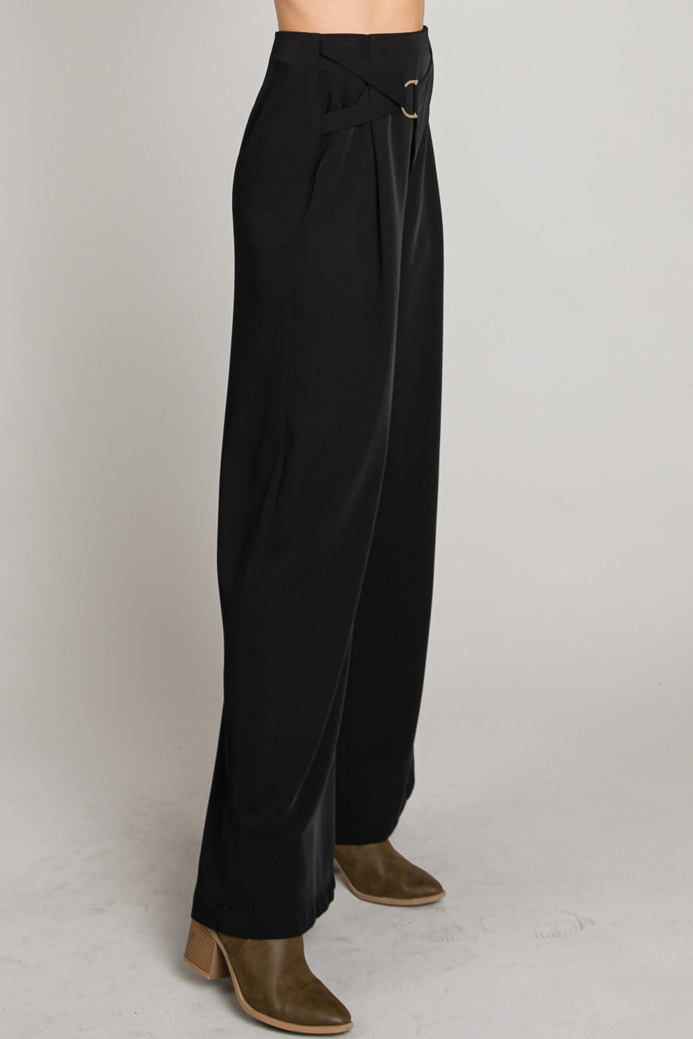 Front Buckle Wide Leg Pant - Multiple Colors
