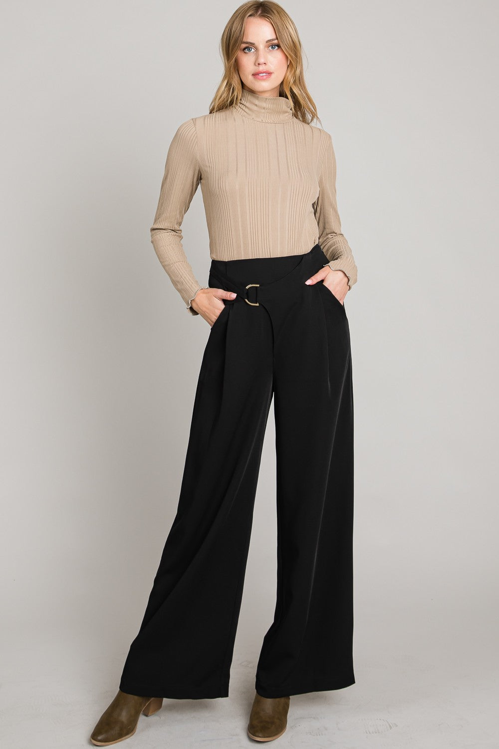 Front Buckle Wide Leg Pant - Multiple Colors