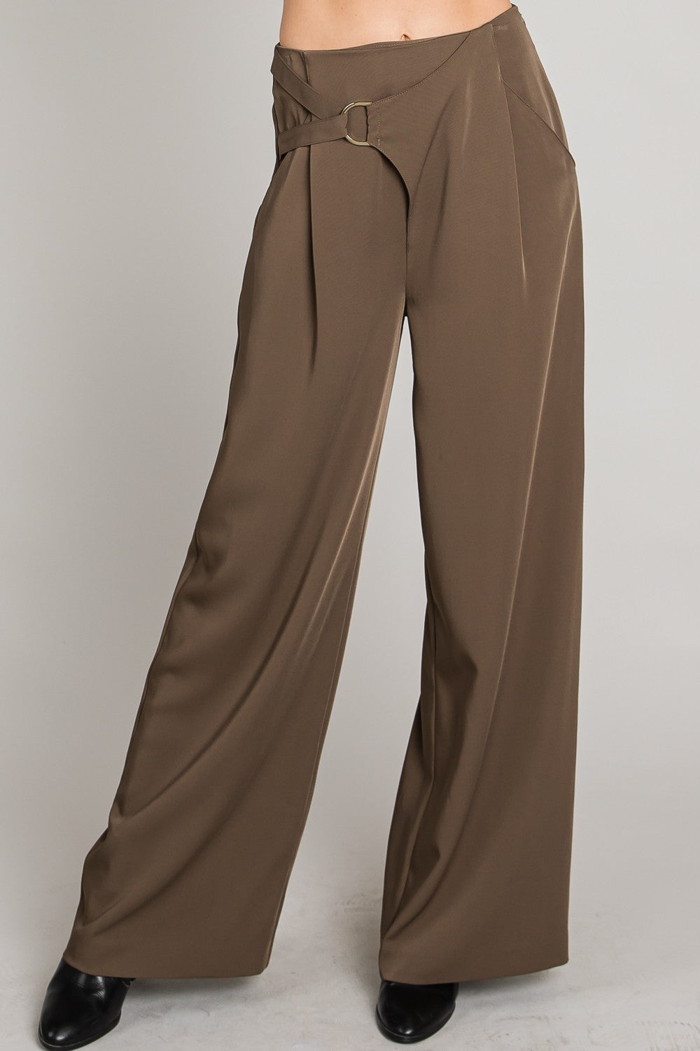 Front Buckle Wide Leg Pant - Multiple Colors