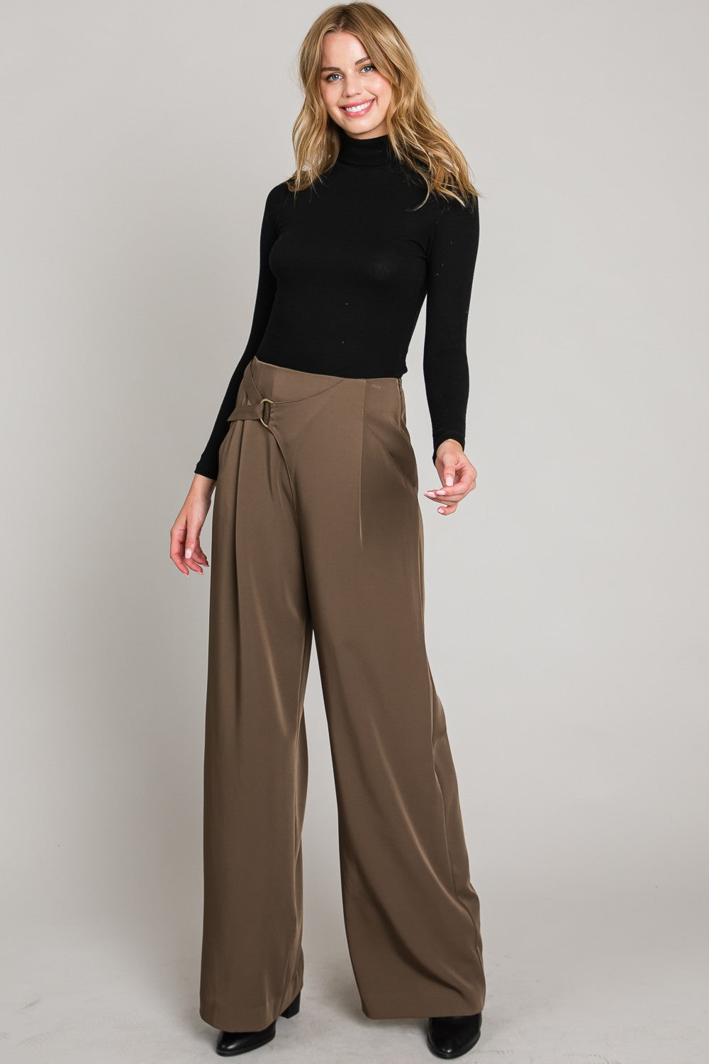 Front Buckle Wide Leg Pant - Multiple Colors