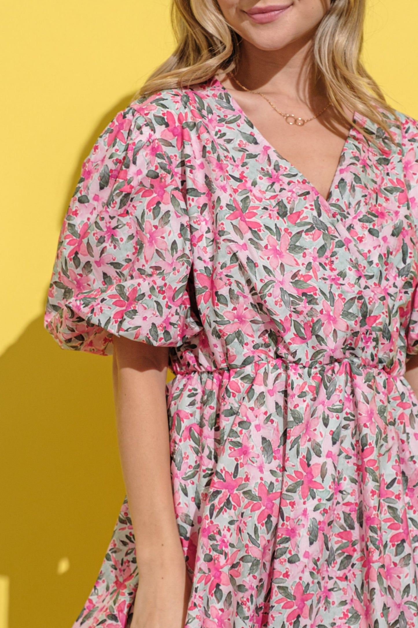 Floral Print Lantern Sleeve & Hem Dress