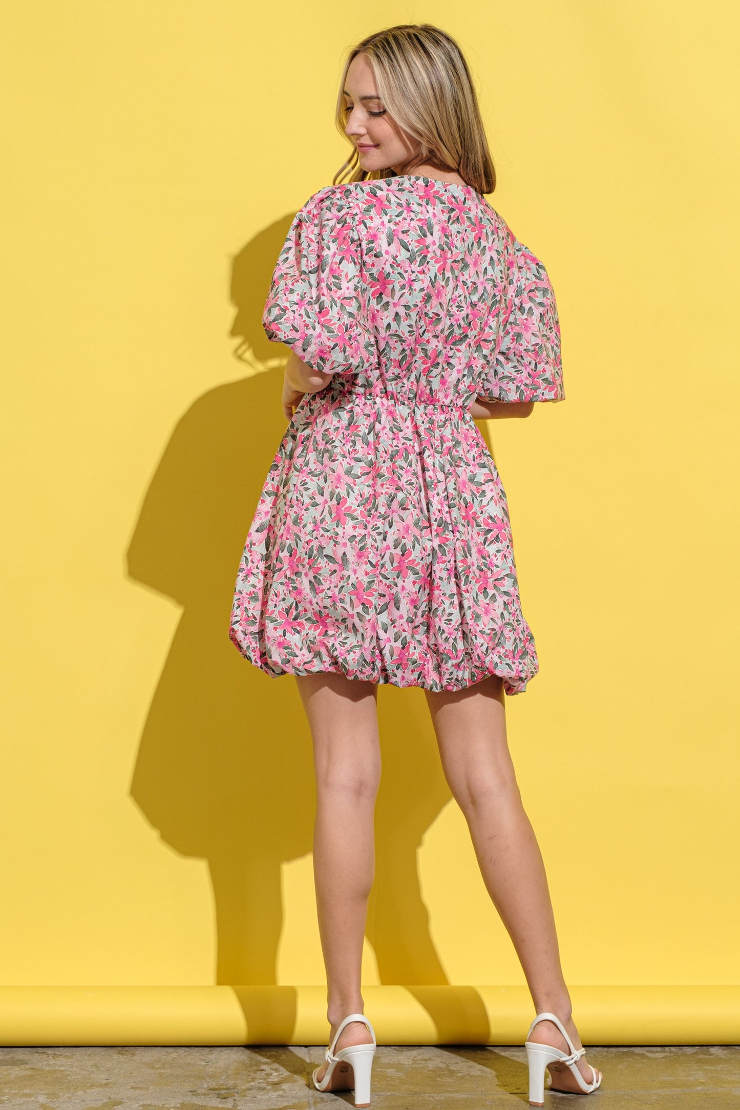 Floral Print Lantern Sleeve & Hem Dress