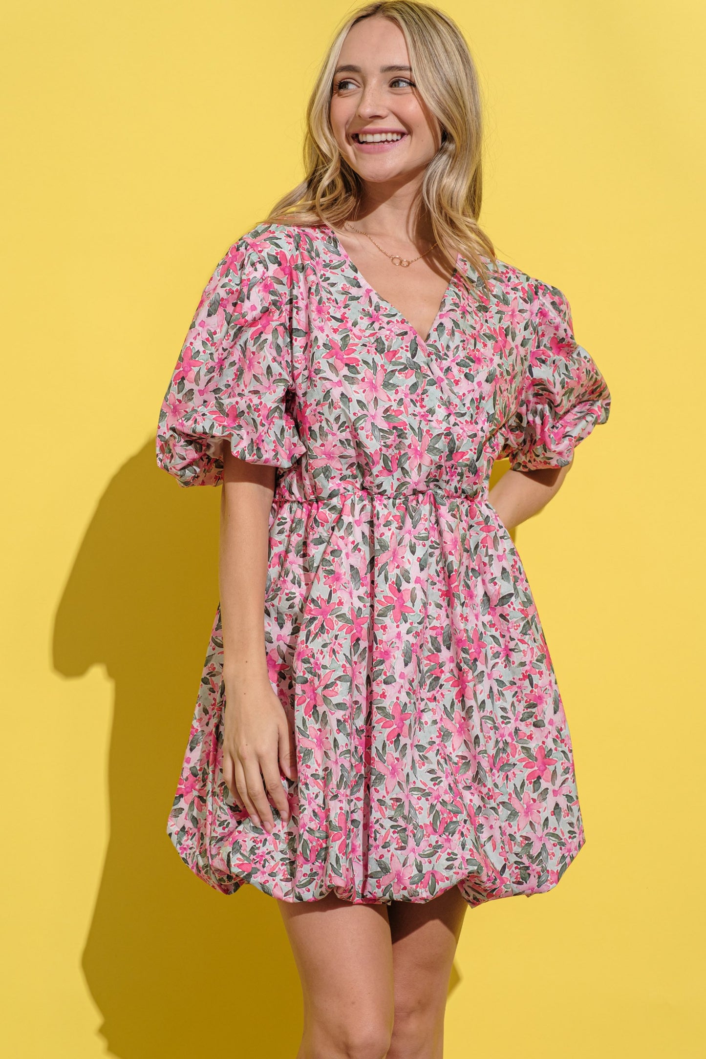 Floral Print Lantern Sleeve & Hem Dress