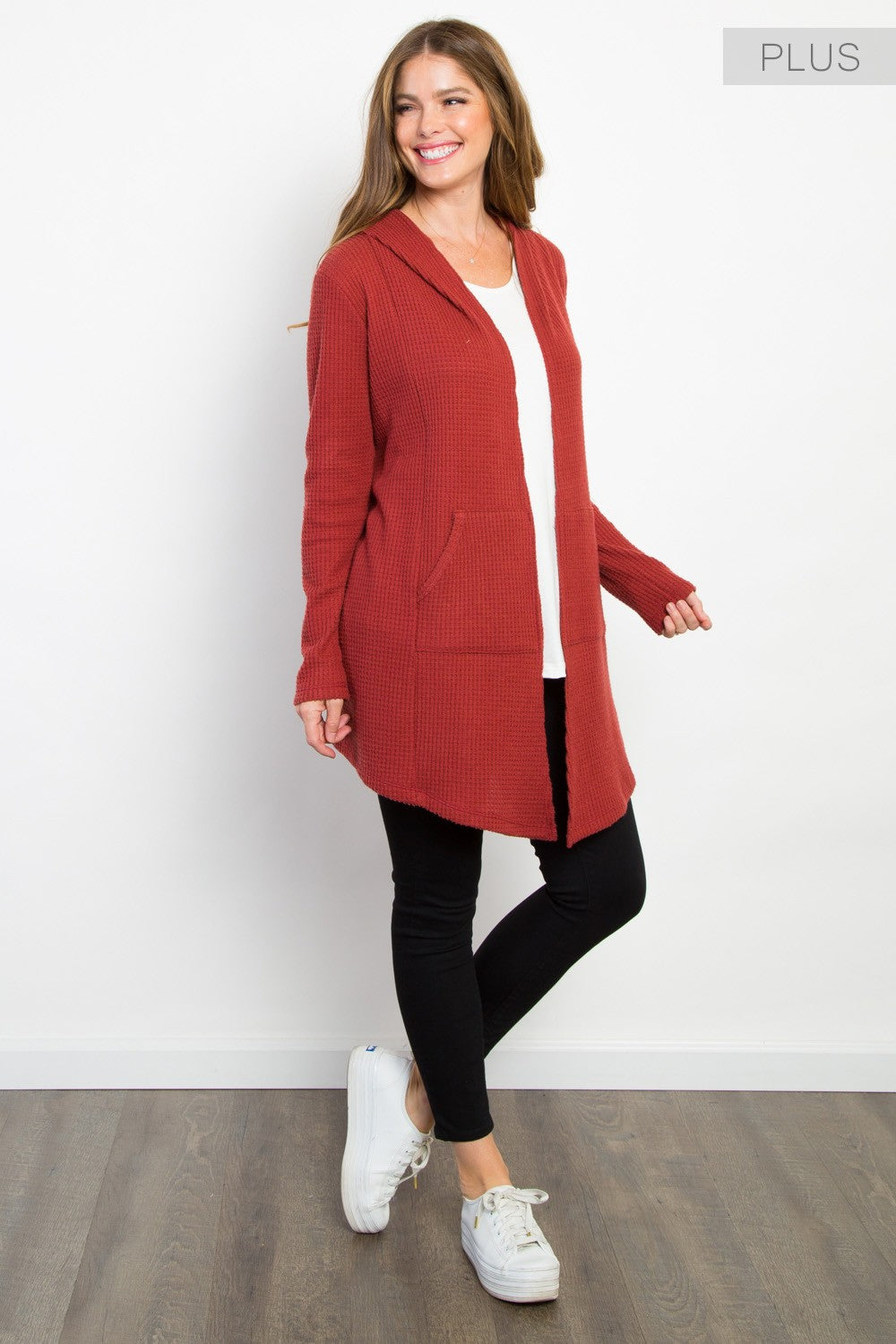Plus Size Brick Waffle Cardigan