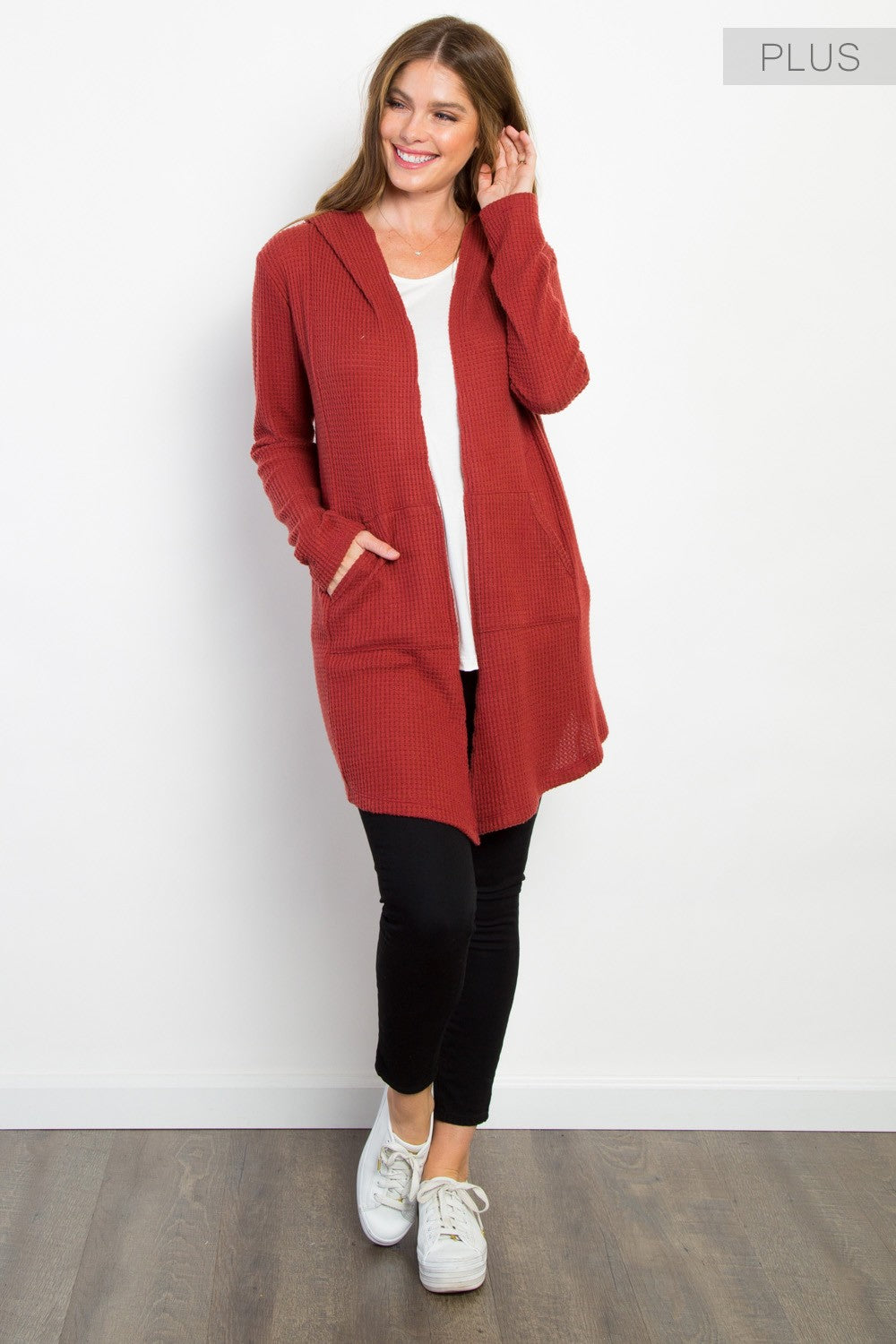 Plus Size Brick Waffle Cardigan