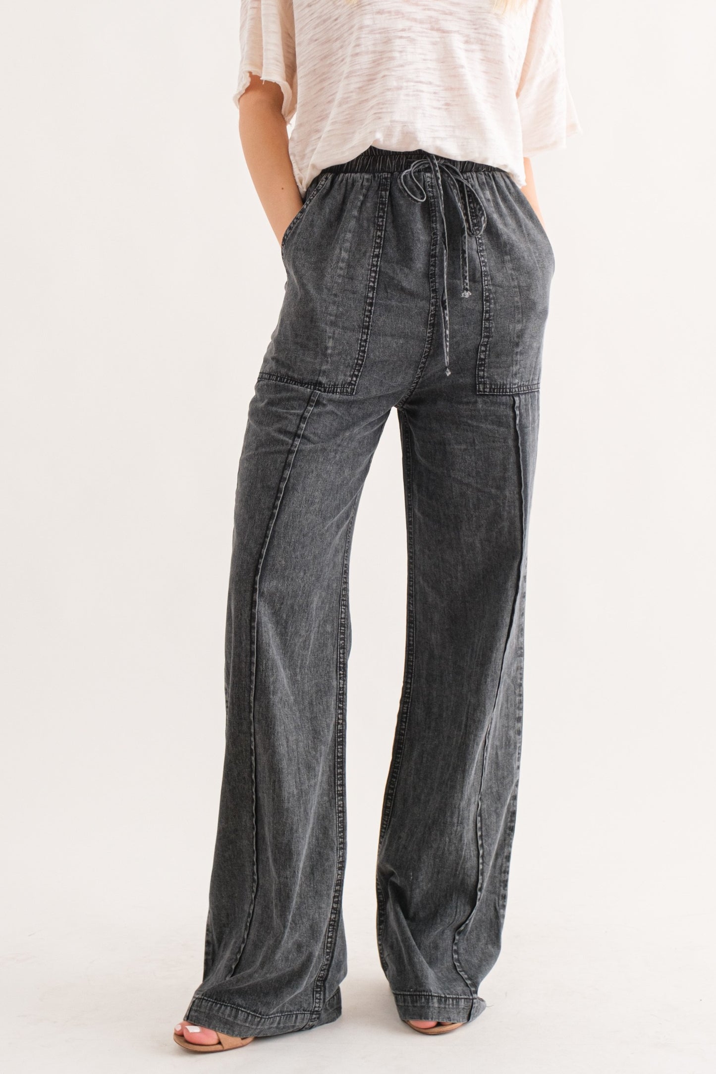 Washed Relaxed Fit Charcoal Pants