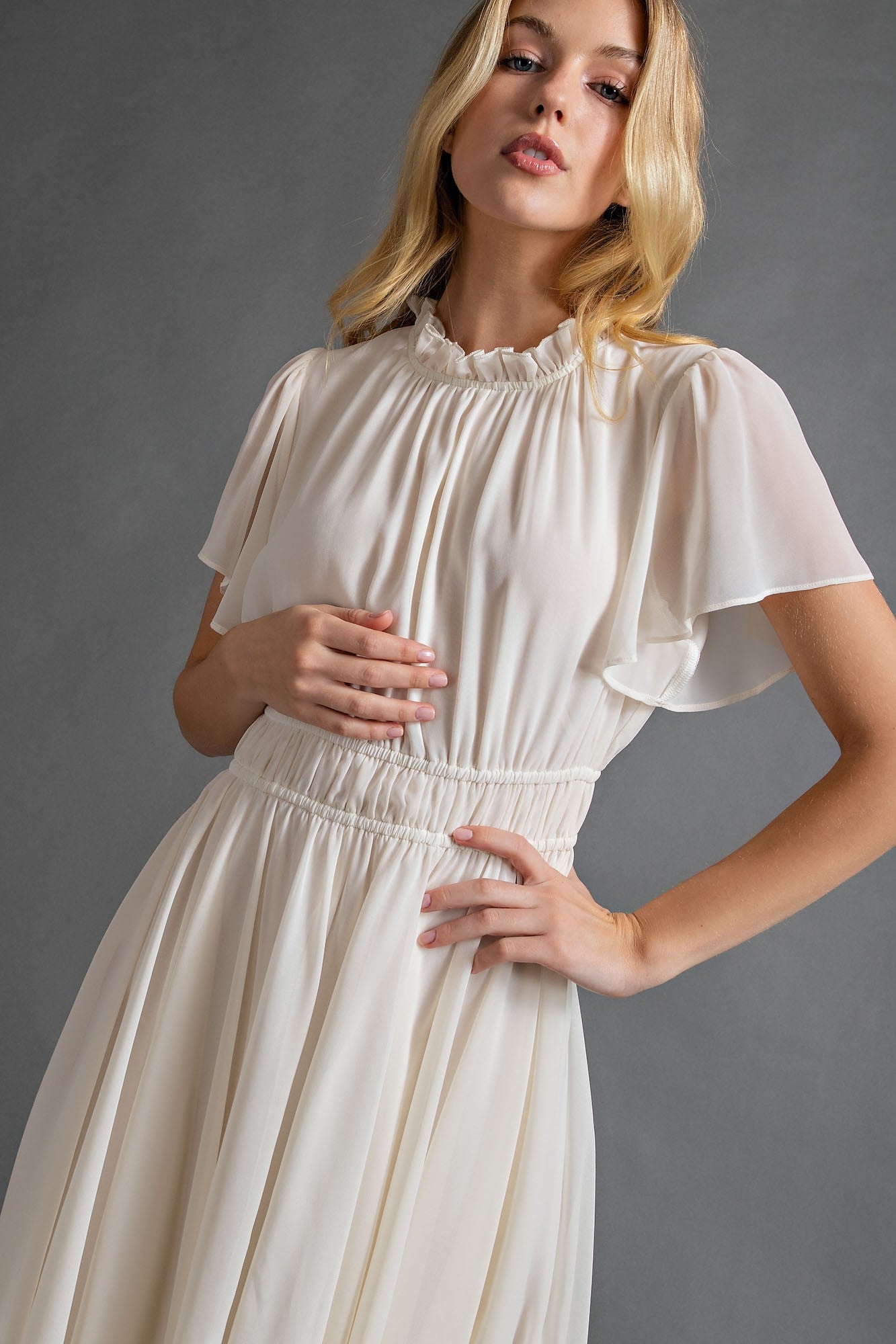 Feminine Ivory Chiffon Dress