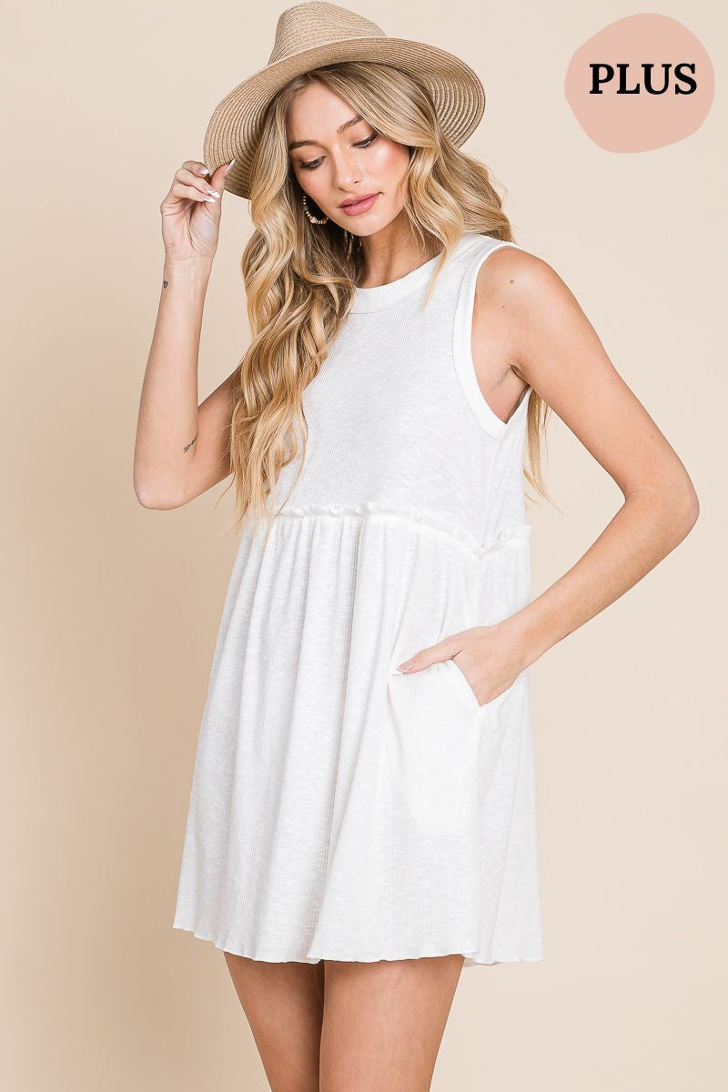 Plus Size Angie Rib Knit Babydoll Dress - Multiple Colors