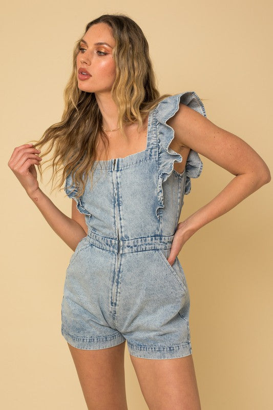 Gia Ruffle Denim Romper