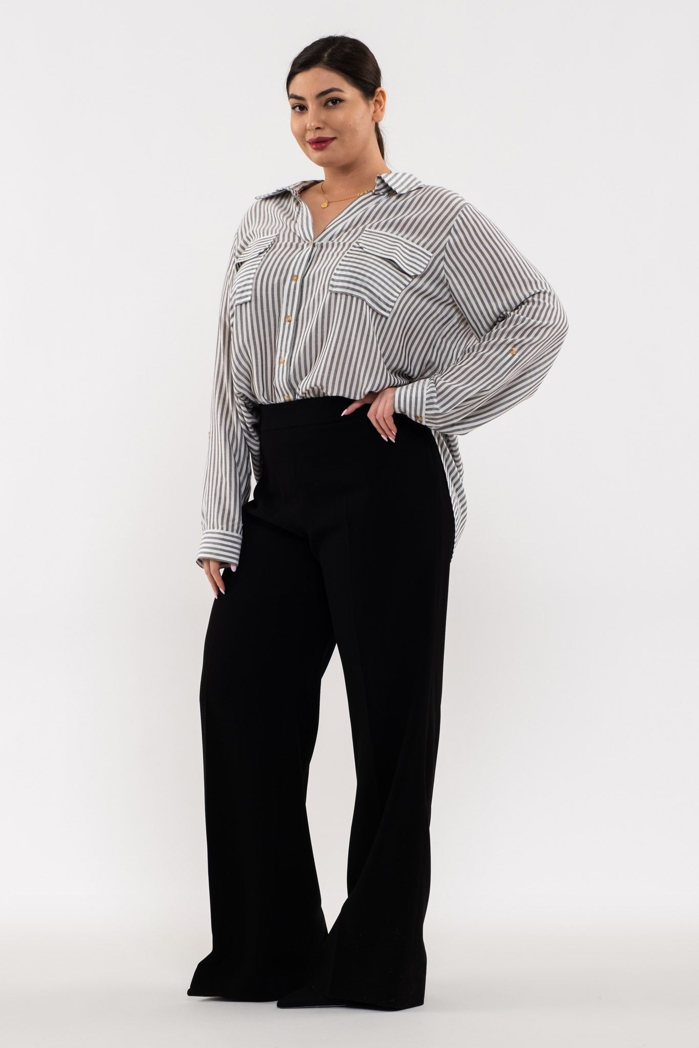 Plus Size Bree Striped Button Down Top