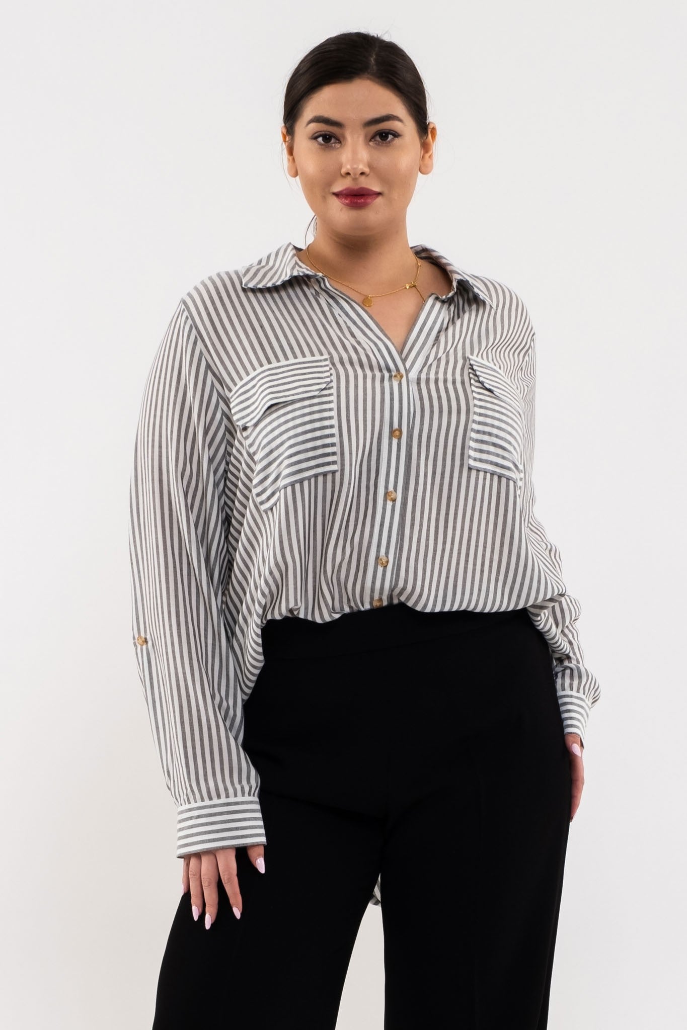 Plus Size Bree Striped Button Down Top