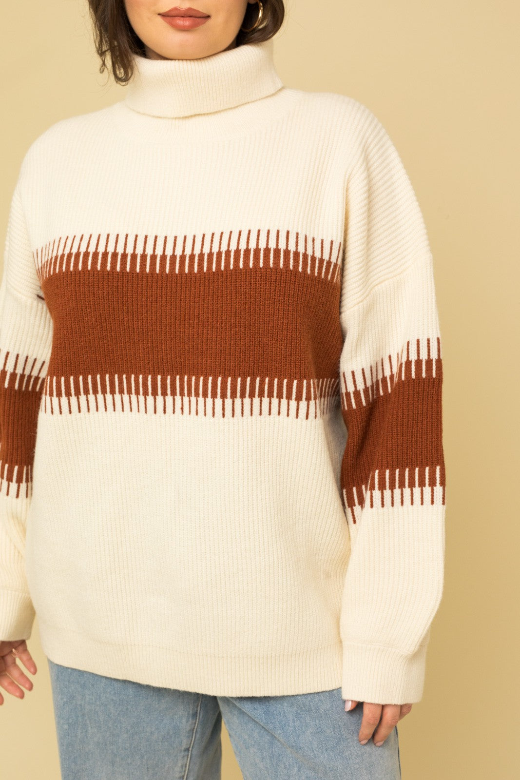 Plus Size Contrast Colorblock Turtleneck Sweater