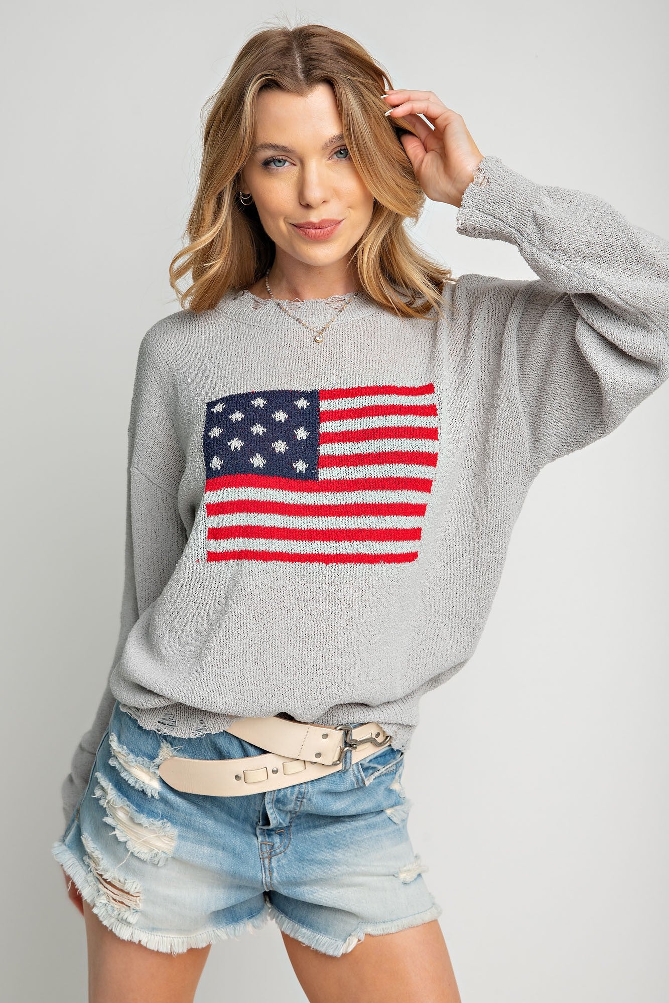 American Flag Distressed Sweater