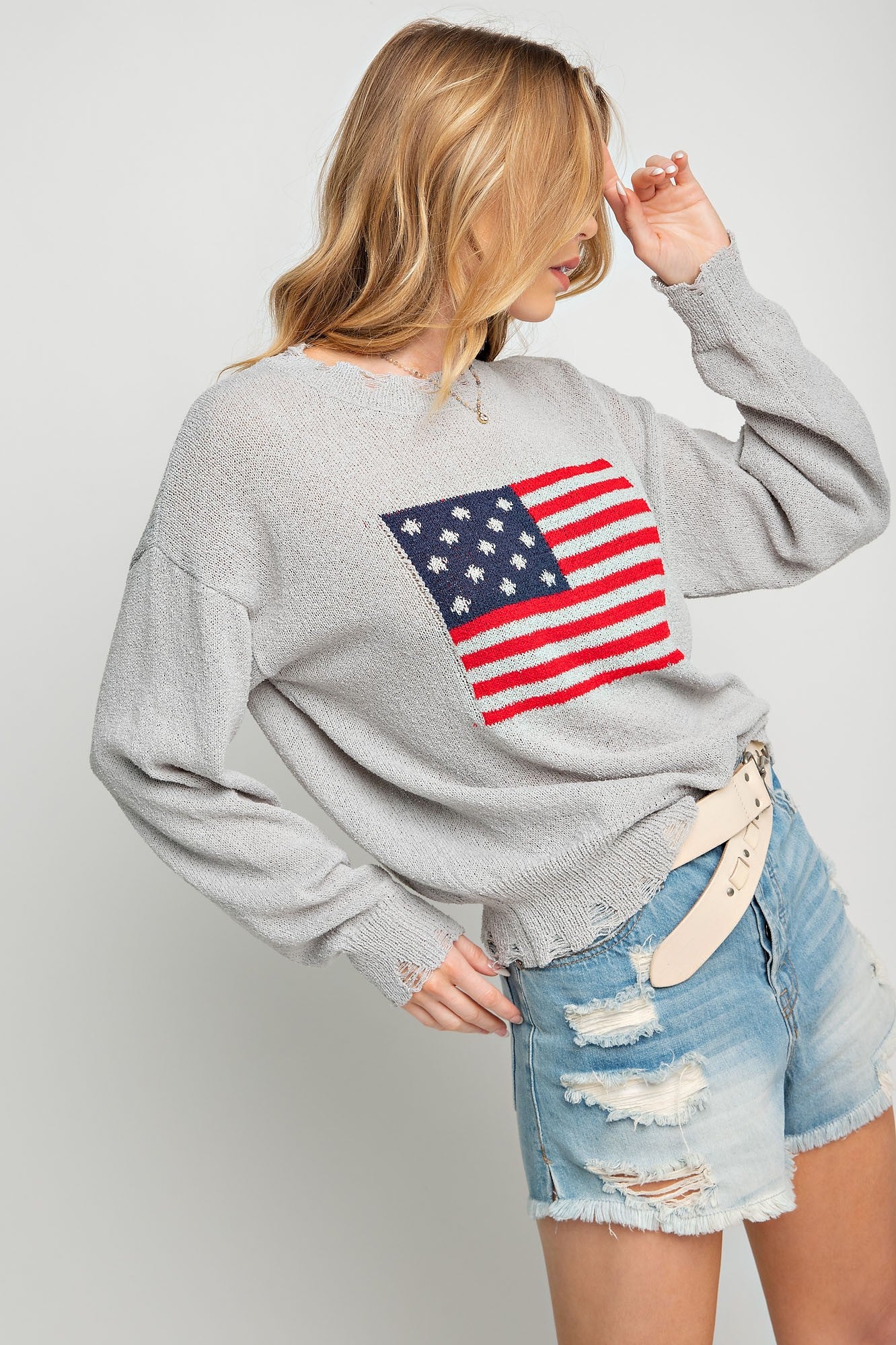 American Flag Distressed Sweater