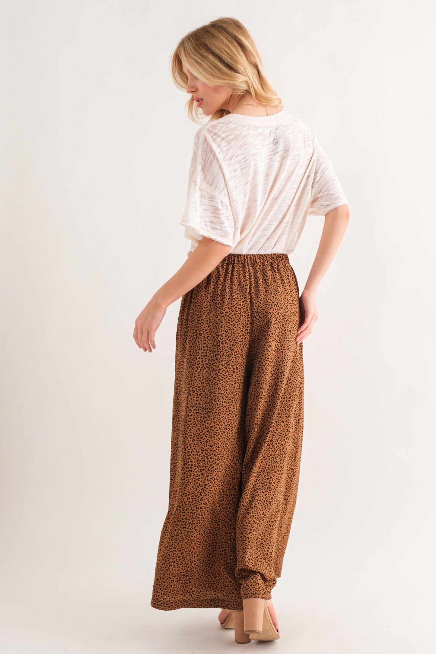Pleated Leopard Wide Leg Pant