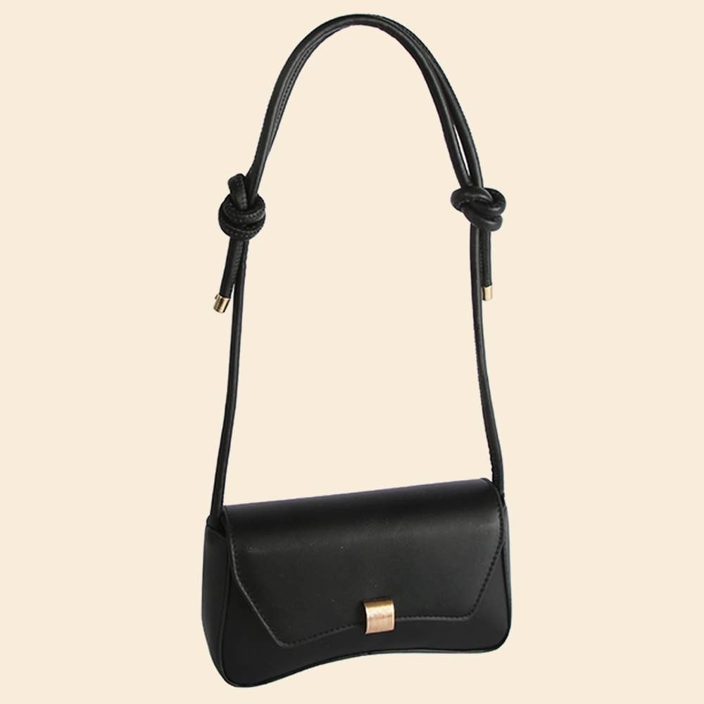 Black Faux Leather Rope Strap Shoulder Bag