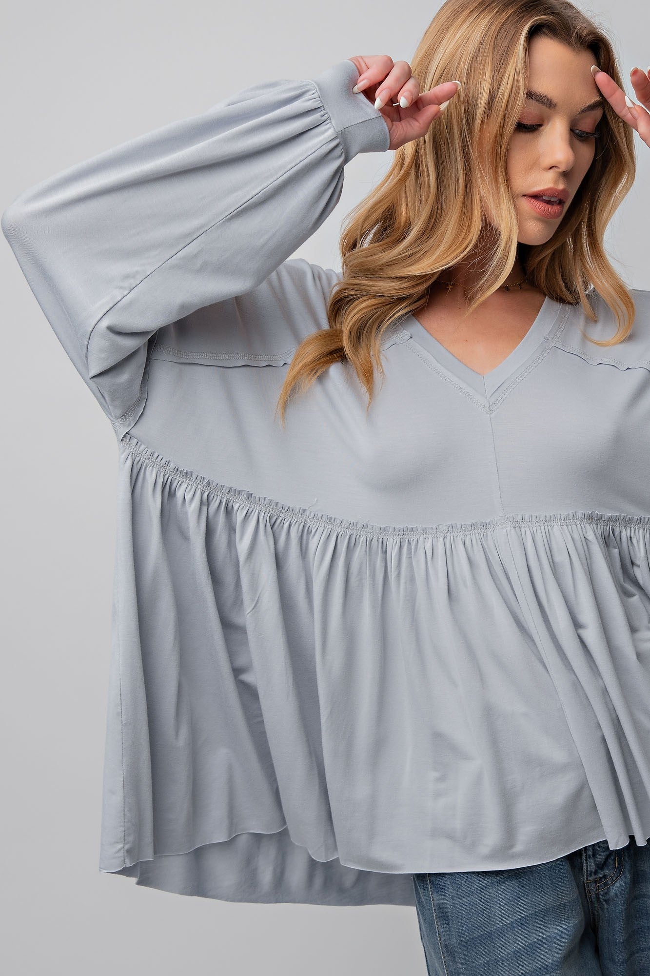 Blue Grey Boho Long Sleeve Top