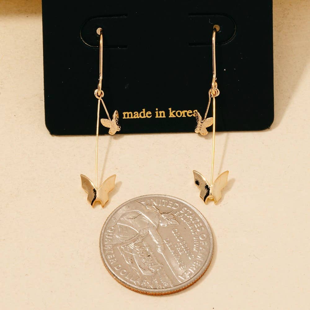 Silver Butterflies And Bar Hook Dangle Earrings
